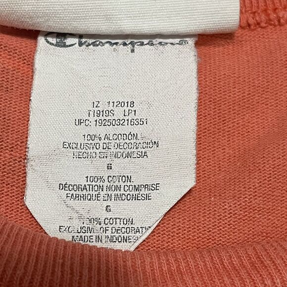 VTG Champion Shirt Mens Large Orange Heritage Scribble AOP Logo Heavy Tee - Picture 3 of 6